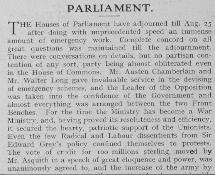 1914 Parliament week 1